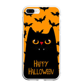 Чехол для iPhone 7Plus/8 Plus матовый с принтом Happy halloween в Белгороде, Силикон | Область печати: задняя сторона чехла, без боковых панелей | halloween | horror | вампир | кот | кот вампир | котик | кошка | летучие мыши | мыши | пятница 13 | страшилки | страшно | ужасы | хоррор | хэллоуин