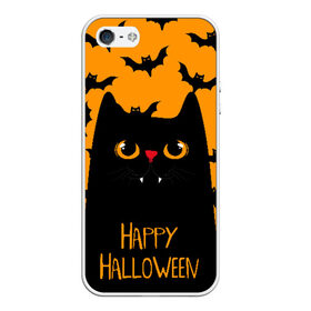 Чехол для iPhone 5/5S матовый с принтом Happy halloween в Белгороде, Силикон | Область печати: задняя сторона чехла, без боковых панелей | Тематика изображения на принте: halloween | horror | вампир | кот | кот вампир | котик | кошка | летучие мыши | мыши | пятница 13 | страшилки | страшно | ужасы | хоррор | хэллоуин