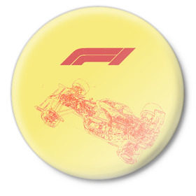Значок с принтом F1 в Белгороде,  металл | круглая форма, металлическая застежка в виде булавки | Тематика изображения на принте: 