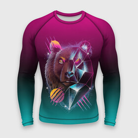 Мужской рашгард 3D с принтом RETRO CYBER BEAR NEON в Белгороде,  |  | hotline miami | neon | outrun | outrun electro | retro | retrowave | synth | synthwave | неон | ретро | хотлайн майами