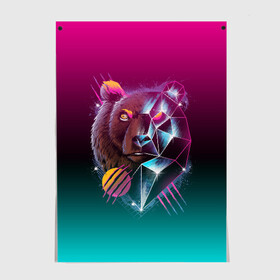 Постер с принтом RETRO CYBER BEAR NEON в Белгороде, 100% бумага
 | бумага, плотность 150 мг. Матовая, но за счет высокого коэффициента гладкости имеет небольшой блеск и дает на свету блики, но в отличии от глянцевой бумаги не покрыта лаком | hotline miami | neon | outrun | outrun electro | retro | retrowave | synth | synthwave | неон | ретро | хотлайн майами