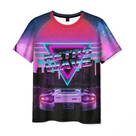 Мужская футболка 3D с принтом RETROWAVE в Белгороде, 100% полиэфир | прямой крой, круглый вырез горловины, длина до линии бедер | hotline miami | neon | new retro wave | outrun | outrun electro | retro | retrowave | synth | synthwave | неон | ретро | хотлайн майами