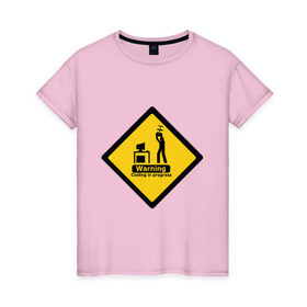 Женская футболка хлопок с принтом Coding in progress в Белгороде, 100% хлопок | прямой крой, круглый вырез горловины, длина до линии бедер, слегка спущенное плечо | админ | айтишник | ит | кодер | программист | психанул | сисадмин