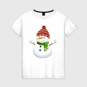 Женская футболка хлопок с принтом Снеговик в Белгороде, 100% хлопок | прямой крой, круглый вырез горловины, длина до линии бедер, слегка спущенное плечо | в подарок | дед мороз | зима | новогодние | новый год | подарок | рождество | с новым годом | снег | снеговик
