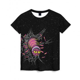 Женская футболка 3D с принтом SPIDER MORTY в Белгороде, 100% полиэфир ( синтетическое хлопкоподобное полотно) | прямой крой, круглый вырез горловины, длина до линии бедер | bat rick | spider morty | vdgerir | морти | паук морти | рик | рик и морти