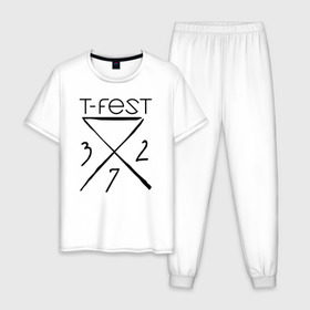 Мужская пижама хлопок с принтом T-Fest в Белгороде, 100% хлопок | брюки и футболка прямого кроя, без карманов, на брюках мягкая резинка на поясе и по низу штанин
 | gazgolder | hip hop | mc | rap | t fest | tfest | исполнитель | кирилл | мс | незборецький | реп | репер | речитатив | рэп | рэпер | т | т фест | тфест | украинский | участник | фест | хип | хипхоп | хоп