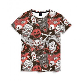 Женская футболка 3D с принтом Дракула и оборотень в Белгороде, 100% полиэфир ( синтетическое хлопкоподобное полотно) | прямой крой, круглый вырез горловины, длина до линии бедер | halloween | horror | дракула | пятница 13 | страшилки | страшно | ужасы | хоррор | хэллоуин