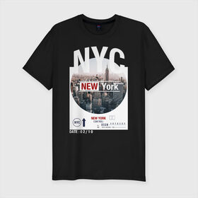 Мужская футболка премиум с принтом New York City в Белгороде, 92% хлопок, 8% лайкра | приталенный силуэт, круглый вырез ворота, длина до линии бедра, короткий рукав | Тематика изображения на принте: new york | usa | америка | города | нью йорк | страны | сша | туризм | туристические