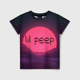 Детская футболка 3D с принтом lil peep(Black Logo) в Белгороде, 100% гипоаллергенный полиэфир | прямой крой, круглый вырез горловины, длина до линии бедер, чуть спущенное плечо, ткань немного тянется | cry baby | lil peep | logo | rap | заход солнца | знаменитости. эмо | известный исполнитель | неон | пип | редактируемое лого | реп | розоватый оттенок | рок | рэп | яркий фон