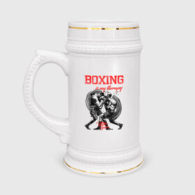 Кружка пивная с принтом Boxing is my therapy в Белгороде,  керамика (Материал выдерживает высокую температуру, стоит избегать резкого перепада температур) |  объем 630 мл | boxing | mike tyson | my therapy | бокс | майк тайсон