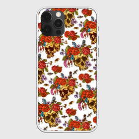 Чехол для iPhone 12 Pro с принтом Skulls and Roses в Белгороде, силикон | область печати: задняя сторона чехла, без боковых панелей | Тематика изображения на принте: flowers | halloween | rose | skull | tattoo | жуки | насекомые | роза | тату | татуировка | хеллоуин | хэллоуин | цветок | цветы | череп