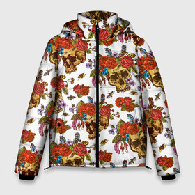 Мужская зимняя куртка 3D с принтом Skulls and Roses в Белгороде, верх — 100% полиэстер; подкладка — 100% полиэстер; утеплитель — 100% полиэстер | длина ниже бедра, свободный силуэт Оверсайз. Есть воротник-стойка, отстегивающийся капюшон и ветрозащитная планка. 

Боковые карманы с листочкой на кнопках и внутренний карман на молнии. | flowers | halloween | rose | skull | tattoo | жуки | насекомые | роза | тату | татуировка | хеллоуин | хэллоуин | цветок | цветы | череп