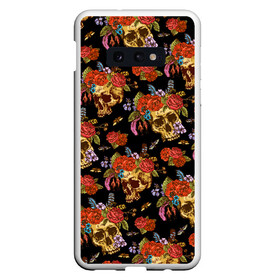 Чехол для Samsung S10E с принтом Skulls and Roses в Белгороде, Силикон | Область печати: задняя сторона чехла, без боковых панелей | Тематика изображения на принте: flowers | halloween | rose | skull | tattoo | жуки | насекомые | роза | тату | татуировка | хеллоуин | хэллоуин | цветок | цветы | череп