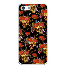 Чехол для iPhone 5/5S матовый с принтом Skulls and Roses в Белгороде, Силикон | Область печати: задняя сторона чехла, без боковых панелей | flowers | halloween | rose | skull | tattoo | жуки | насекомые | роза | тату | татуировка | хеллоуин | хэллоуин | цветок | цветы | череп