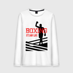 Мужской лонгслив хлопок с принтом Boxing its my life (двухсторонняя) в Белгороде, 100% хлопок |  | boxing | бокс