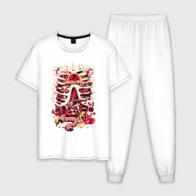 Мужская пижама хлопок с принтом Anatomy park в Белгороде, 100% хлопок | брюки и футболка прямого кроя, без карманов, на брюках мягкая резинка на поясе и по низу штанин
 | anatomy park | vdgerir | скелет
