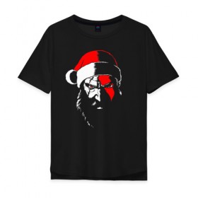 Мужская футболка хлопок Oversize с принтом Santa Kratos в Белгороде, 100% хлопок | свободный крой, круглый ворот, “спинка” длиннее передней части | 20 | 2020 | christmas | claus | god | kratos | merry | new | of | santa | war | year | бог | войны | год | дед | клаус | кратос | мороз | новый | новый год | праздник | рождество | санта | хипстер