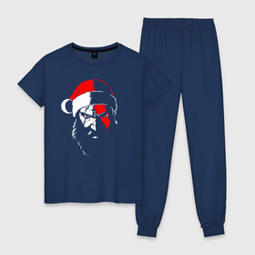 Женская пижама хлопок с принтом Santa Kratos в Белгороде, 100% хлопок | брюки и футболка прямого кроя, без карманов, на брюках мягкая резинка на поясе и по низу штанин | 20 | 2020 | christmas | claus | god | kratos | merry | new | of | santa | war | year | бог | войны | год | дед | клаус | кратос | мороз | новый | новый год | праздник | рождество | санта | хипстер