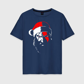 Женская футболка хлопок Oversize с принтом Santa Kratos в Белгороде, 100% хлопок | свободный крой, круглый ворот, спущенный рукав, длина до линии бедер
 | 20 | 2020 | christmas | claus | god | kratos | merry | new | of | santa | war | year | бог | войны | год | дед | клаус | кратос | мороз | новый | новый год | праздник | рождество | санта | хипстер