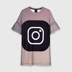 Детское платье 3D с принтом instagram(logo and background) в Белгороде, 100% полиэстер | прямой силуэт, чуть расширенный к низу. Круглая горловина, на рукавах — воланы | instagram | logo | инстаграм | лого | мягкие цвета | приложение | простая картинка | фотоаппарат | черная картинка | черный | черный значок | черный цвет