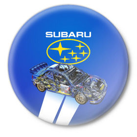Значок с принтом Subaru в Белгороде,  металл | круглая форма, металлическая застежка в виде булавки | sti | subaru | subaru impreza | subaru impreza wrx sti | subaru sti | субару | субару импреза