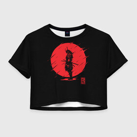 Женская футболка Cropp-top с принтом Samurai в Белгороде, 100% полиэстер | круглая горловина, длина футболки до линии талии, рукава с отворотами | ahegao | anime | blood | japan | samurai | senpai | warior | аниме | ахегао | воин | катана | кровавая | кровавый | кровь | луна | самураи | самурай | семпай | сенпай | солнце | япония