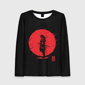 Женский лонгслив 3D с принтом Samurai в Белгороде, 100% полиэстер | длинные рукава, круглый вырез горловины, полуприлегающий силуэт | ahegao | anime | blood | japan | samurai | senpai | warior | аниме | ахегао | воин | катана | кровавая | кровавый | кровь | луна | самураи | самурай | семпай | сенпай | солнце | япония