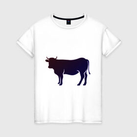 Женская футболка хлопок с принтом Корова(темно-синий неон) в Белгороде, 100% хлопок | прямой крой, круглый вырез горловины, длина до линии бедер, слегка спущенное плечо | animals | neon | животные | звери | корова | коровка | коровы | неон | прикольная картинка