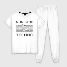 Женская пижама хлопок с принтом Technocafe в Белгороде, 100% хлопок | брюки и футболка прямого кроя, без карманов, на брюках мягкая резинка на поясе и по низу штанин | cafe | minimal | music | nightclub | non stop | party | radio | techno | вечеринка | клуб | музыка | радио | техно