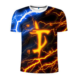 Мужская футболка 3D спортивная с принтом DOOM SLAYER в Белгороде, 100% полиэстер с улучшенными характеристиками | приталенный силуэт, круглая горловина, широкие плечи, сужается к линии бедра | doom | doom eternal | thunder | дум | молнии | шторм