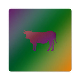 Магнит виниловый Квадрат с принтом Корова(трехцветный градиент) в Белгороде, полимерный материал с магнитным слоем | размер 9*9 см, закругленные углы | animals | животные | звери | корова | коровка | коровы | мягкий цвет | прикольная картинка | простая картинка