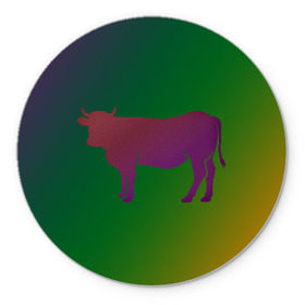 Коврик для мышки круглый с принтом Корова(трехцветный градиент) в Белгороде, резина и полиэстер | круглая форма, изображение наносится на всю лицевую часть | animals | животные | звери | корова | коровка | коровы | мягкий цвет | прикольная картинка | простая картинка