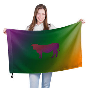 Флаг 3D с принтом Корова(трехцветный градиент) в Белгороде, 100% полиэстер | плотность ткани — 95 г/м2, размер — 67 х 109 см. Принт наносится с одной стороны | animals | животные | звери | корова | коровка | коровы | мягкий цвет | прикольная картинка | простая картинка