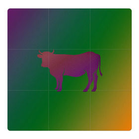 Магнитный плакат 3Х3 с принтом Корова(трехцветный градиент) в Белгороде, Полимерный материал с магнитным слоем | 9 деталей размером 9*9 см | animals | животные | звери | корова | коровка | коровы | мягкий цвет | прикольная картинка | простая картинка