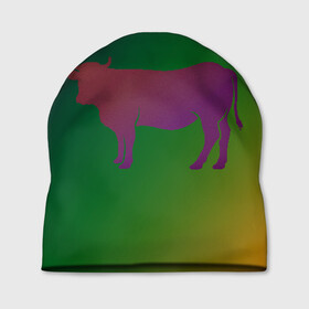 Шапка 3D с принтом Корова(трехцветный градиент) в Белгороде, 100% полиэстер | универсальный размер, печать по всей поверхности изделия | animals | животные | звери | корова | коровка | коровы | мягкий цвет | прикольная картинка | простая картинка