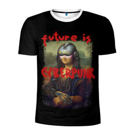 Мужская футболка 3D спортивная с принтом Cyberpunk Mona Lisa в Белгороде, 100% полиэстер с улучшенными характеристиками | приталенный силуэт, круглая горловина, широкие плечи, сужается к линии бедра | 2077 | cyberpunk | cyberpunk 2077 | game | keanu reeves | lisa | mona | samurai | игра | искуство | картина | киану ривз | кибер | киберпанк | киборг | лиза | мона | робот | самураи
