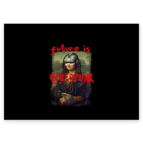 Поздравительная открытка с принтом Cyberpunk Mona Lisa в Белгороде, 100% бумага | плотность бумаги 280 г/м2, матовая, на обратной стороне линовка и место для марки
 | 2077 | cyberpunk | cyberpunk 2077 | game | keanu reeves | lisa | mona | samurai | игра | искуство | картина | киану ривз | кибер | киберпанк | киборг | лиза | мона | робот | самураи