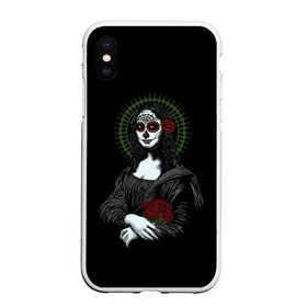 Чехол для iPhone XS Max матовый с принтом Mona Lisa - Santa Muerte в Белгороде, Силикон | Область печати: задняя сторона чехла, без боковых панелей | Тематика изображения на принте: dead | death | lisa | mona | muerte | muertos | santa | день | искуство | картина | лиза | мона | муэрте | муэртес | муэртос | роза | розы | санта | тату | татуировка | цветы | череп