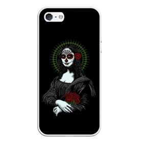 Чехол для iPhone 5/5S матовый с принтом Mona Lisa - Santa Muerte в Белгороде, Силикон | Область печати: задняя сторона чехла, без боковых панелей | Тематика изображения на принте: dead | death | lisa | mona | muerte | muertos | santa | день | искуство | картина | лиза | мона | муэрте | муэртес | муэртос | роза | розы | санта | тату | татуировка | цветы | череп