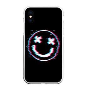 Чехол для iPhone XS Max матовый с принтом Glitch Smile в Белгороде, Силикон | Область печати: задняя сторона чехла, без боковых панелей | art | glitch | smile | арт | глитч | глич | картинка | картинки | мода | прикольная | прикольные | смайл | смайли | смайлик | тренд | тренды