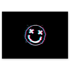 Поздравительная открытка с принтом Glitch Smile в Белгороде, 100% бумага | плотность бумаги 280 г/м2, матовая, на обратной стороне линовка и место для марки
 | Тематика изображения на принте: art | glitch | smile | арт | глитч | глич | картинка | картинки | мода | прикольная | прикольные | смайл | смайли | смайлик | тренд | тренды