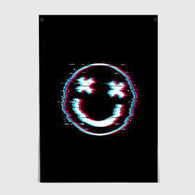 Постер с принтом Glitch Smile в Белгороде, 100% бумага
 | бумага, плотность 150 мг. Матовая, но за счет высокого коэффициента гладкости имеет небольшой блеск и дает на свету блики, но в отличии от глянцевой бумаги не покрыта лаком | art | glitch | smile | арт | глитч | глич | картинка | картинки | мода | прикольная | прикольные | смайл | смайли | смайлик | тренд | тренды