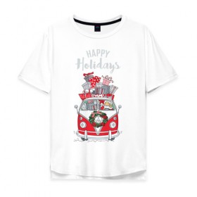 Мужская футболка хлопок Oversize с принтом Happy holiday в Белгороде, 100% хлопок | свободный крой, круглый ворот, “спинка” длиннее передней части | 