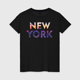 Женская футболка хлопок с принтом NEW YORK в Белгороде, 100% хлопок | прямой крой, круглый вырез горловины, длина до линии бедер, слегка спущенное плечо | new york | ny | usa | нью йорк | сша | туризм