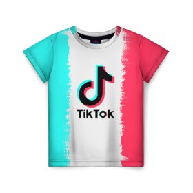 Детская футболка 3D с принтом TIKTOK в Белгороде, 100% гипоаллергенный полиэфир | прямой крой, круглый вырез горловины, длина до линии бедер, чуть спущенное плечо, ткань немного тянется | tik | tik tok | tiktok | tok | тик | тик ток | тикток | ток