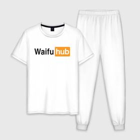 Мужская пижама хлопок с принтом WaifuHub в Белгороде, 100% хлопок | брюки и футболка прямого кроя, без карманов, на брюках мягкая резинка на поясе и по низу штанин
 | Тематика изображения на принте: 