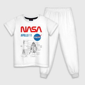 Детская пижама хлопок с принтом Nasa Apollo 11 (двухсторонняя) в Белгороде, 100% хлопок |  брюки и футболка прямого кроя, без карманов, на брюках мягкая резинка на поясе и по низу штанин
 | Тематика изображения на принте: apollo 11 | apolo 11 | apolon 11 | аполлон 11 | аполон 11 | наса | насса