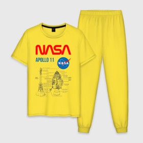 Мужская пижама хлопок с принтом Nasa Apollo 11 (двухсторонняя) в Белгороде, 100% хлопок | брюки и футболка прямого кроя, без карманов, на брюках мягкая резинка на поясе и по низу штанин
 | apollo 11 | apolo 11 | apolon 11 | аполлон 11 | аполон 11 | наса | насса