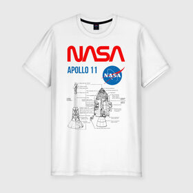 Мужская футболка премиум с принтом Nasa Apollo 11 (двухсторонняя) в Белгороде, 92% хлопок, 8% лайкра | приталенный силуэт, круглый вырез ворота, длина до линии бедра, короткий рукав | apollo 11 | apolo 11 | apolon 11 | аполлон 11 | аполон 11 | наса | насса
