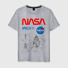 Мужская футболка хлопок с принтом Nasa Apollo 11 (двухсторонняя) в Белгороде, 100% хлопок | прямой крой, круглый вырез горловины, длина до линии бедер, слегка спущенное плечо. | apollo 11 | apolo 11 | apolon 11 | аполлон 11 | аполон 11 | наса | насса